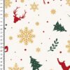 0,5m Baumwollstoff mit Sterne, Schneeflocken, Hirsche und Christbäume im Winter – rot grün gold weiß – Weihnachten Winterwald – Ökotex