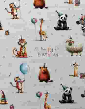 Meterware ab 25cm: 0,25m Baumwollstoff mit Wildtiere, die Geburtstag feiern – Löwe, Tiger, Erdmännchen, Giraffe, Bär, usw. – Mädchen und Jungen Kinderstoff – Digital – Ökotex – Happy Birthday